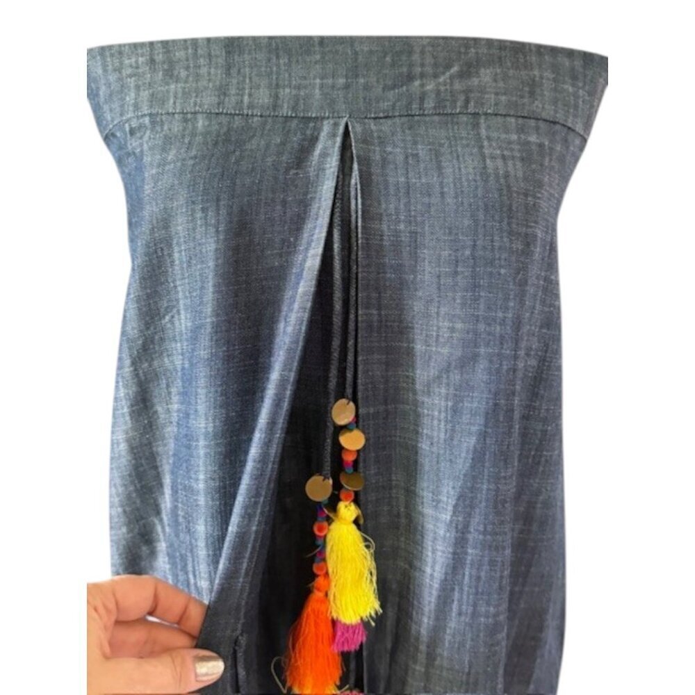Style Junkiie Women's Blue Denim Tassel Jumpsuit Off the Shoulder Size 10 NWOT - Picture 7 of 16